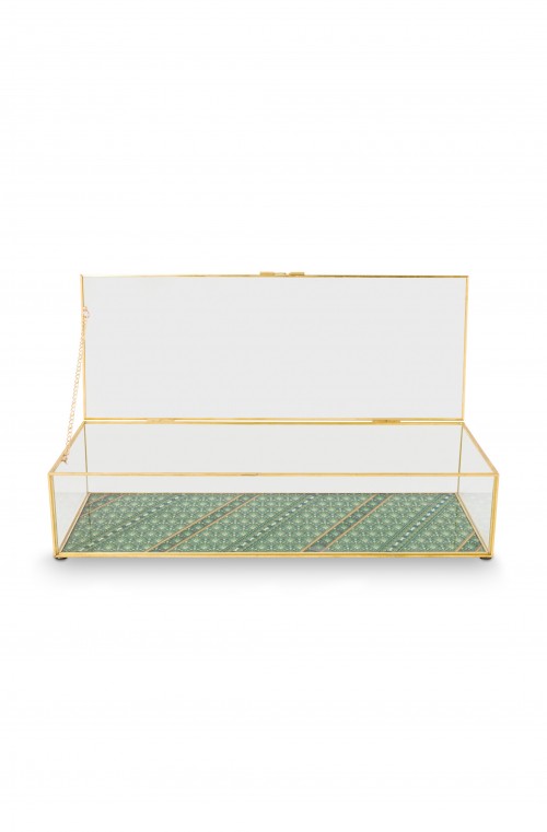 Storage Box Glass Varnished Bottom Gold L 42x16.5x9cm