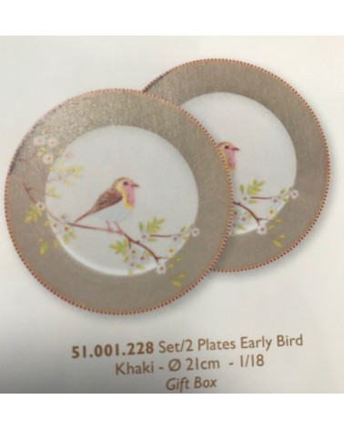 Set/2 Plates Early Bird Khaki 21cm