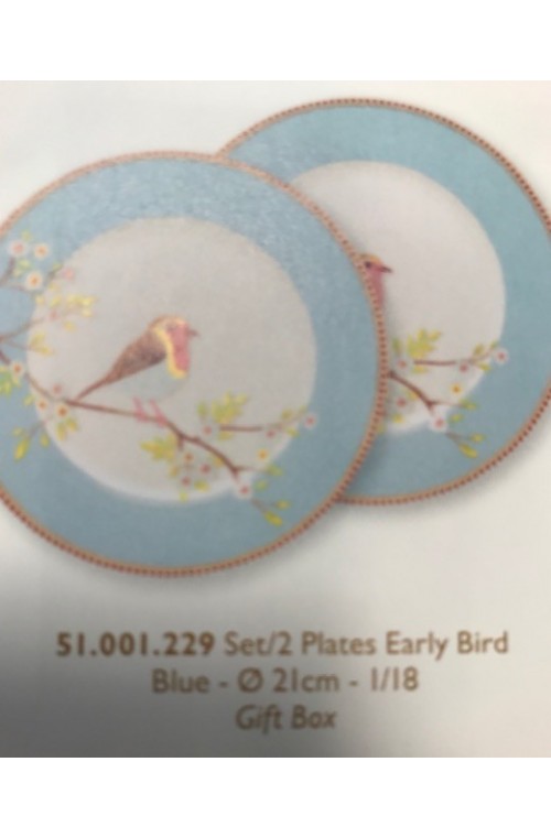 Set/2 Plates Early Bird Blue 21cm