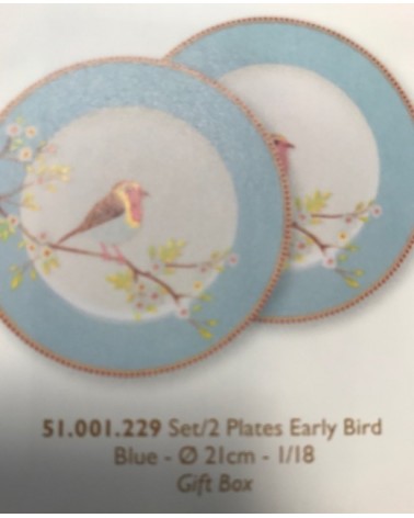 Set/2 Plates Early Bird Blue 21cm